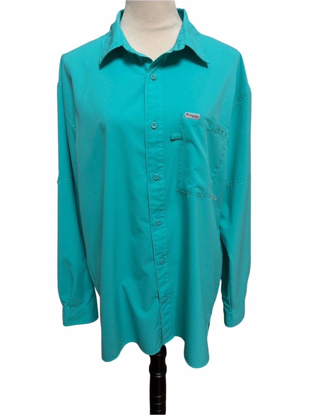 Columbia Men's Medium Long-Sleeve Teal Green Button-Up Shirt PFG